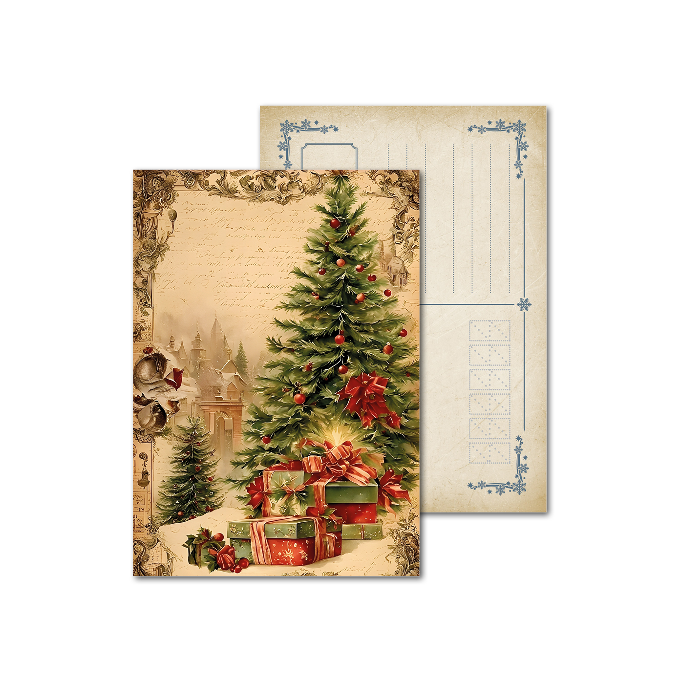 Открытки почтовые, для посткроссинга Винтажная ёлка с подарками Открытки почтовые, для посткроссинга Винтажная ёлка с подарками