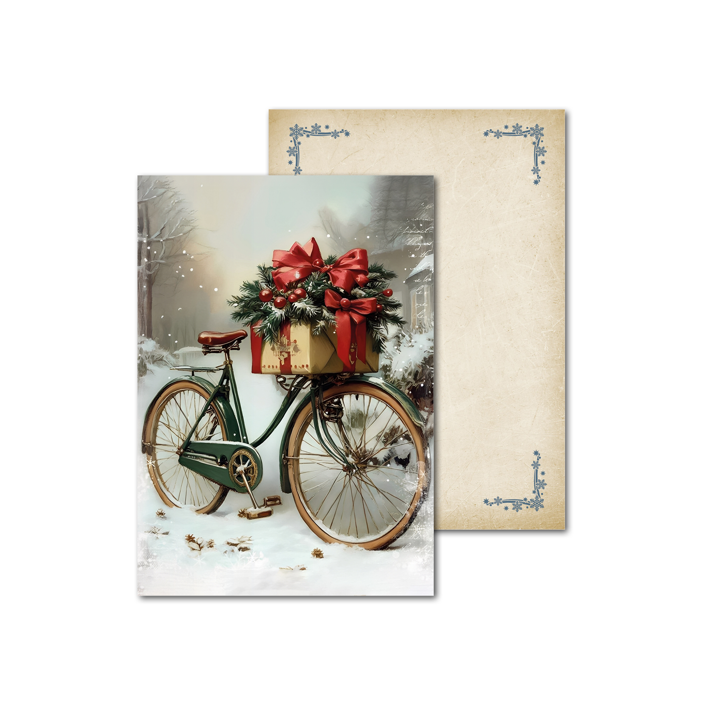 Открытки двухсторонние стандартные Новогодний ретро велосипед Открытки двухсторонние стандартные Новогодний ретро велосипед