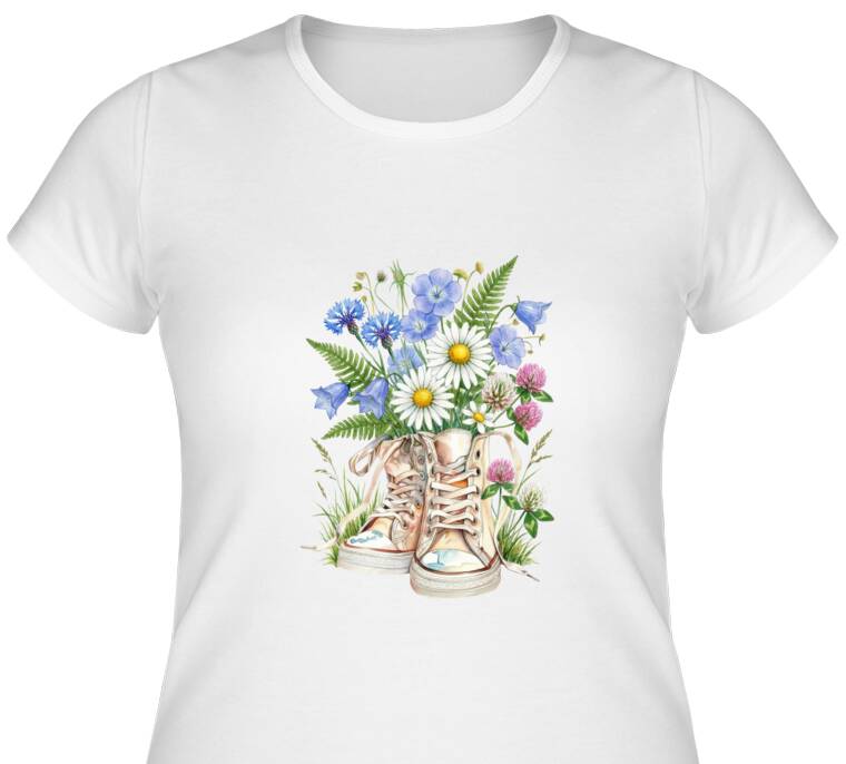 Майки, футболки женские Кветкі ў кедах