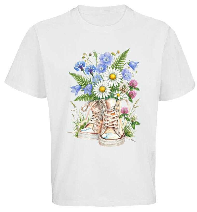 Майки, футболки оверсайз Кветкі ў кедах