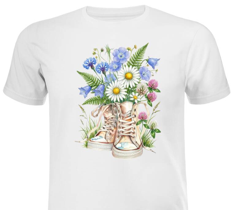 Майки, футболки белые Кветкі ў кедах