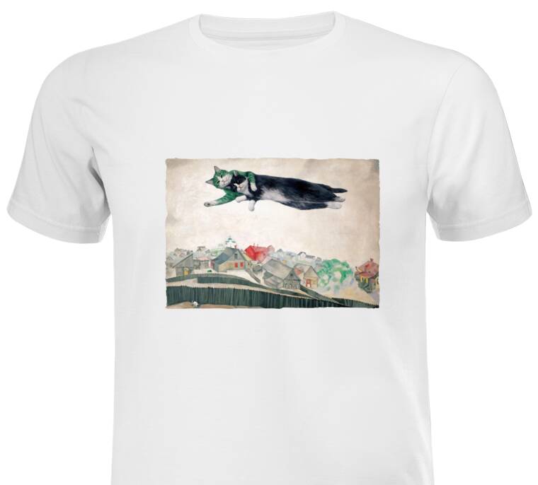 Майки, футболки с принтом Шагал - коты - Над городом