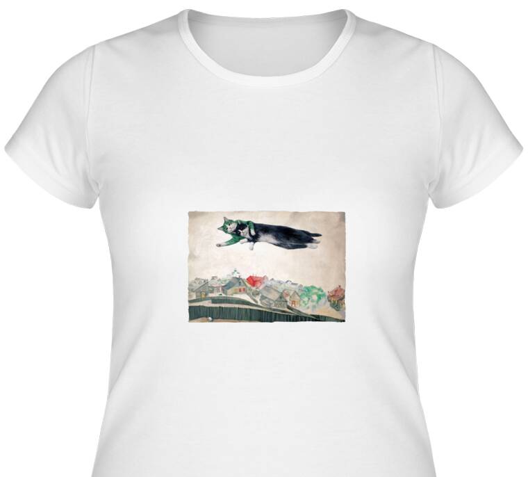 Майки, футболки женские Шагал - коты - Над городом