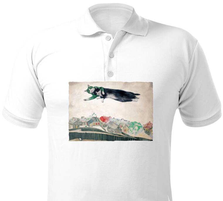 Майки, футболки поло  Шагал - коты - Над городом