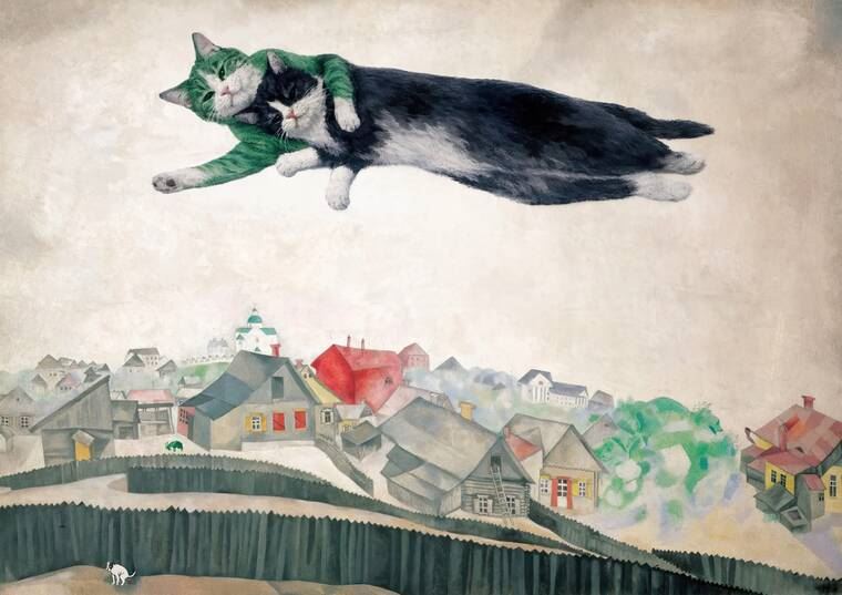 Репродукции картин Над городом - коты (по мотивам Шагала)