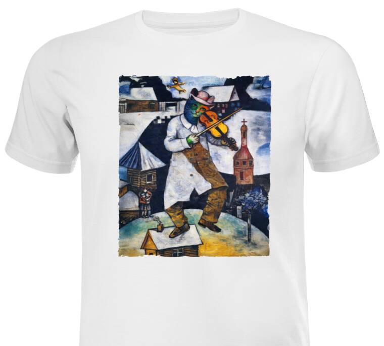 Майки, футболки с принтом Шагал - коты - Скрипач