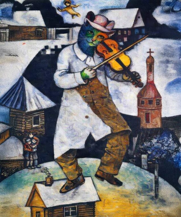 Репродукции картин Скрипач - коты (по мотивам Шагала)