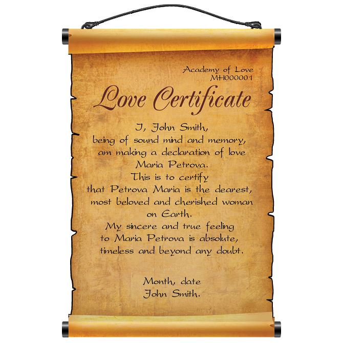 Свиток Antique certificate of love.