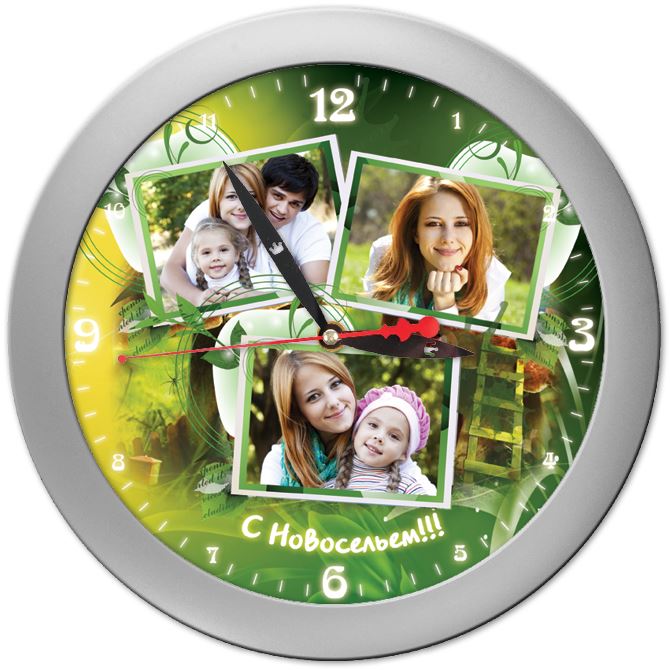 Wall clock Green with three photos