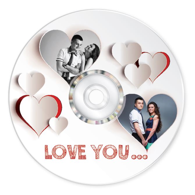 Stickers, printing on CD, DVD Surround the heart.