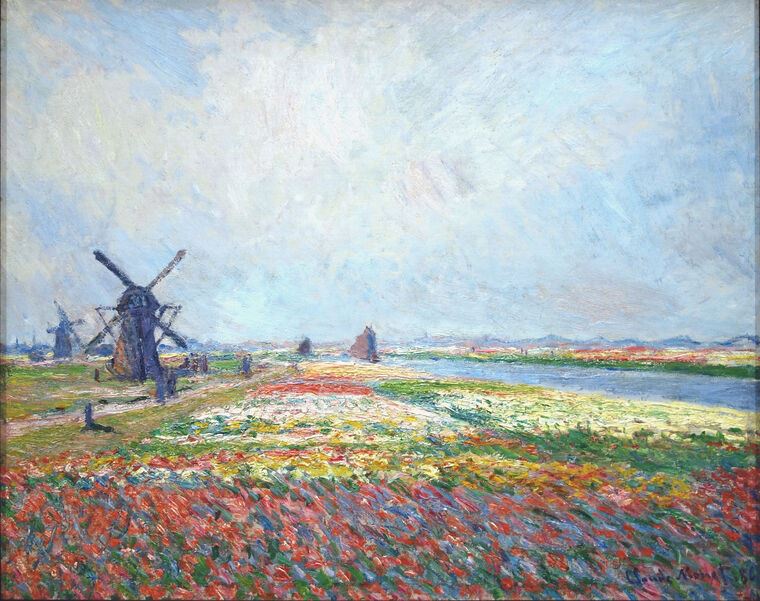 Купить и печать на заказ Репродукции картин Клод Моне Fields of Flowers and Windmills near Leiden