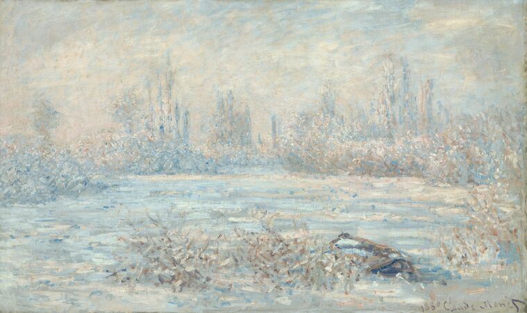 Paintings Claude Monet Frost near Vetheuil