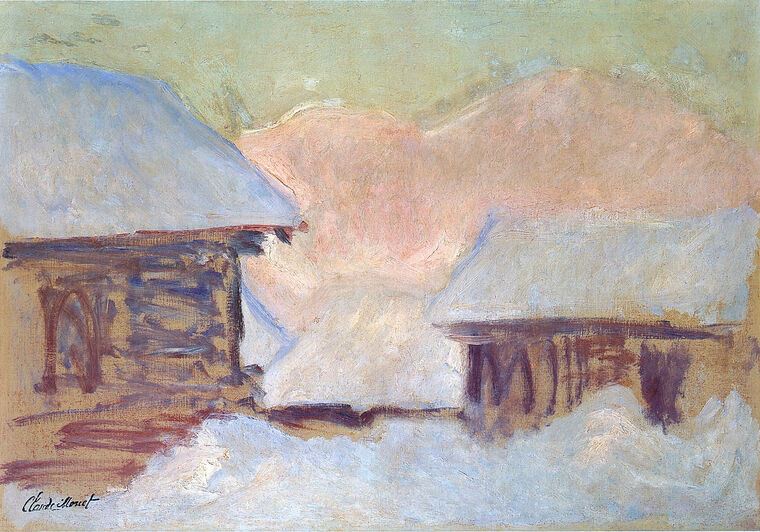 Paintings Claude Monet Norway, Houses under the Snow