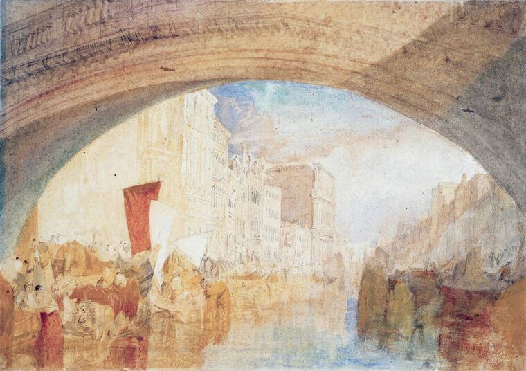 Купить и печать на заказ Репродукции картин Уильям Тёрнер The Grand Canal from below the Rialto Bridge, Venice