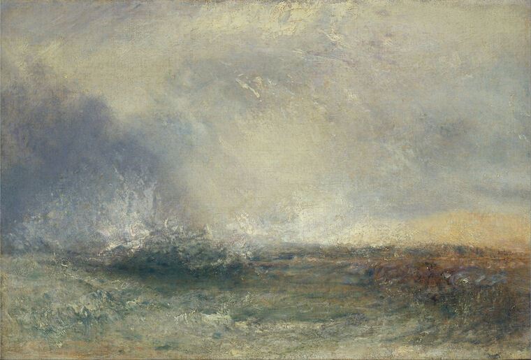 Купить и печать на заказ Репродукции картин Уильям Тёрнер Stormy Sea Breaking on a Shore