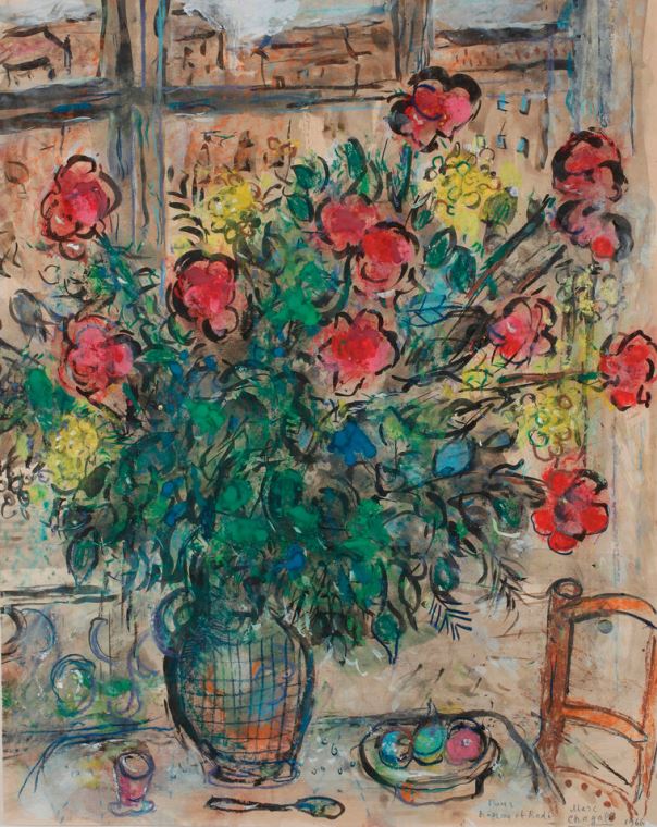 Репродукции картин Marc Chagall Le Bouquet Devant La Fenetre