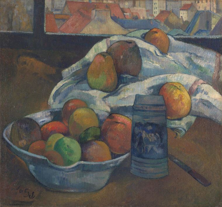 Картины Paul Gauguin Bowl of Fruit and Tankard before a Window