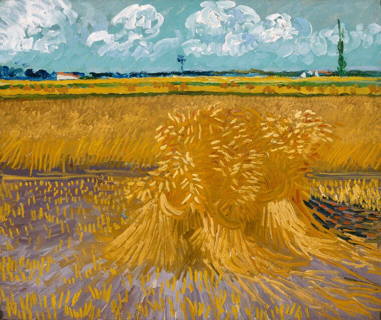 Купить и печать на заказ Репродукции картин Пшеничное поле со снопами