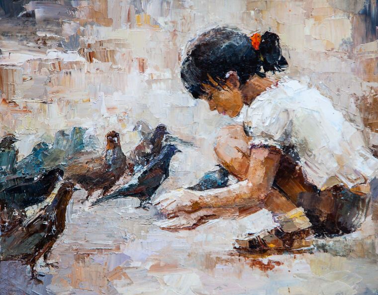 Reproduction paintings The girl and the doves