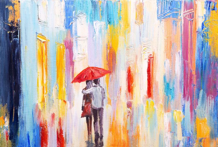 Paintings Couple under an umbrella