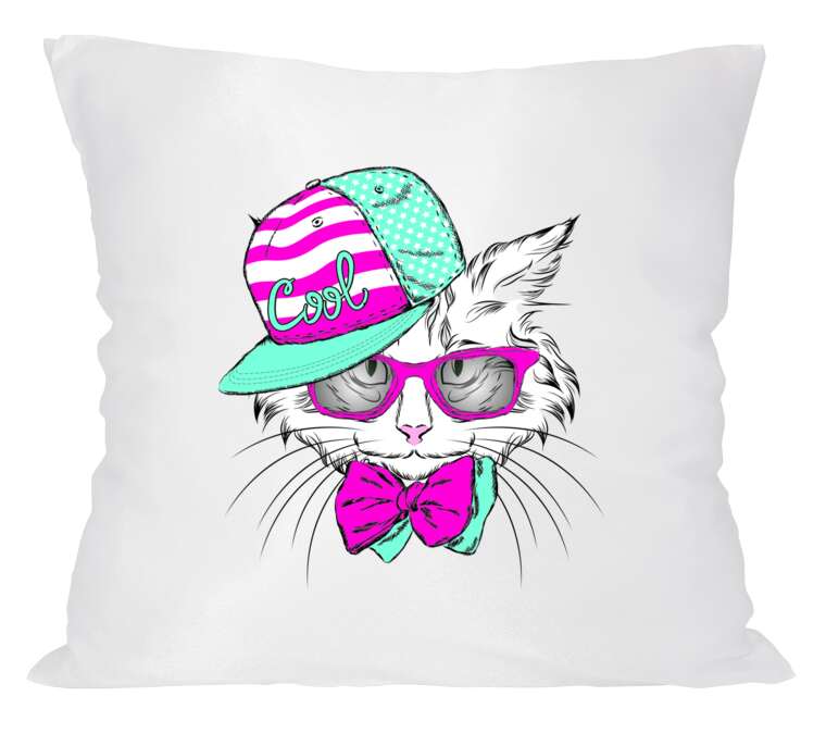 Pillow Cat in pink glasses