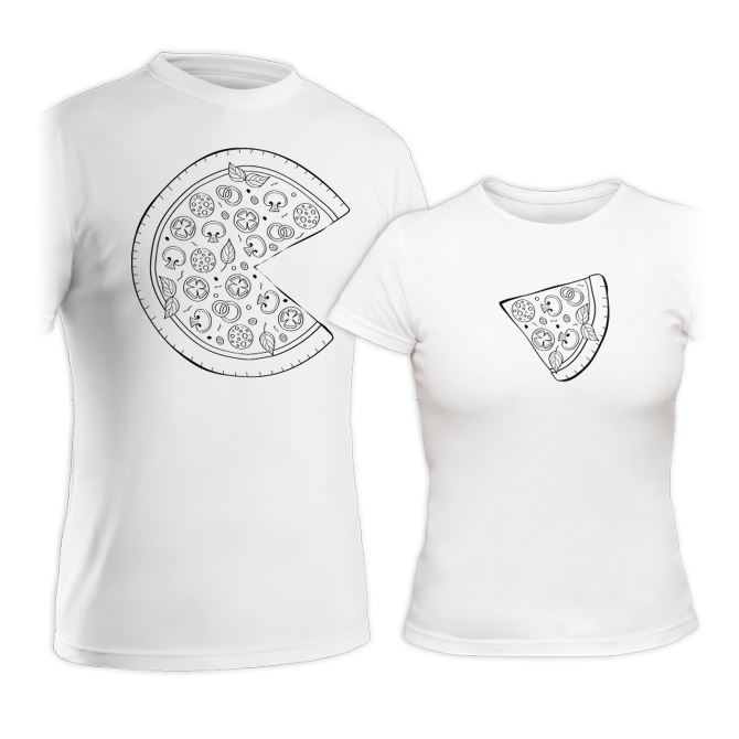 Paired, family T-shirts, hoodies, sweatshirts Pizza black and white