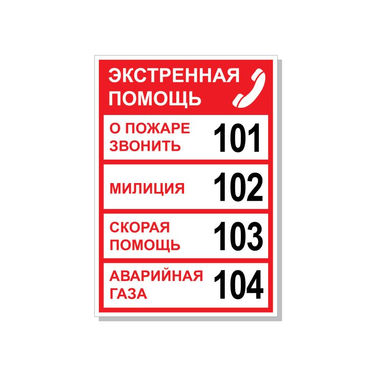 Таблички Газ, Огнеопасно Emergency numbers