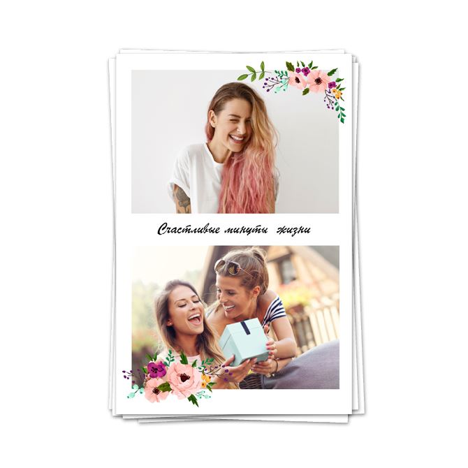 Photo cards with text Rectangular Flowers on white