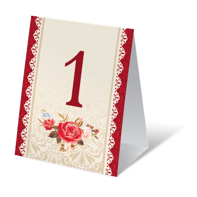 Table numbers Red and beige with roses