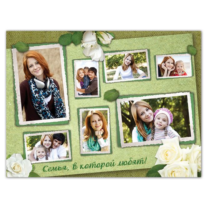 Photo collages Green with white roses