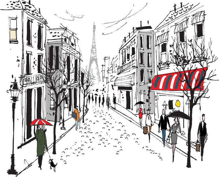 Купить и печать на заказ Репродукции картин Французская улица иллюстрация