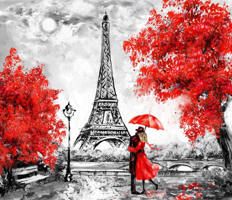 Купить и печать на заказ Репродукции картин Пара под зонтиком в Париже