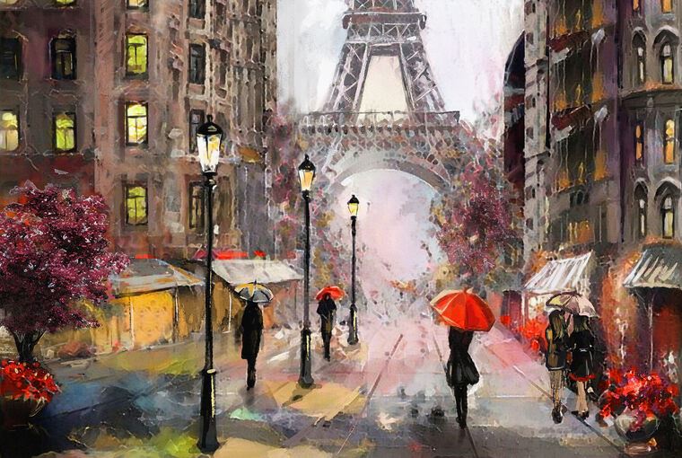 Купить и печать на заказ Репродукции картин Улица Парижа под дождем