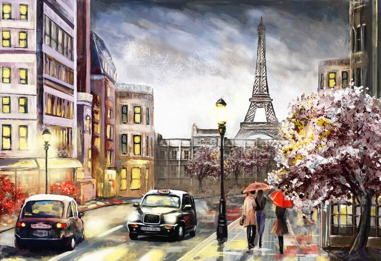 Купить и печать на заказ Репродукции картин Париж под дождем