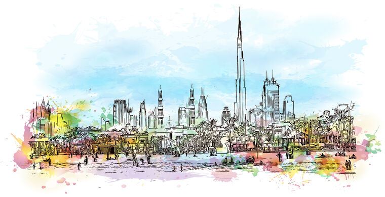 Купить и печать на заказ Картины Дубай цифровая иллюстрация
