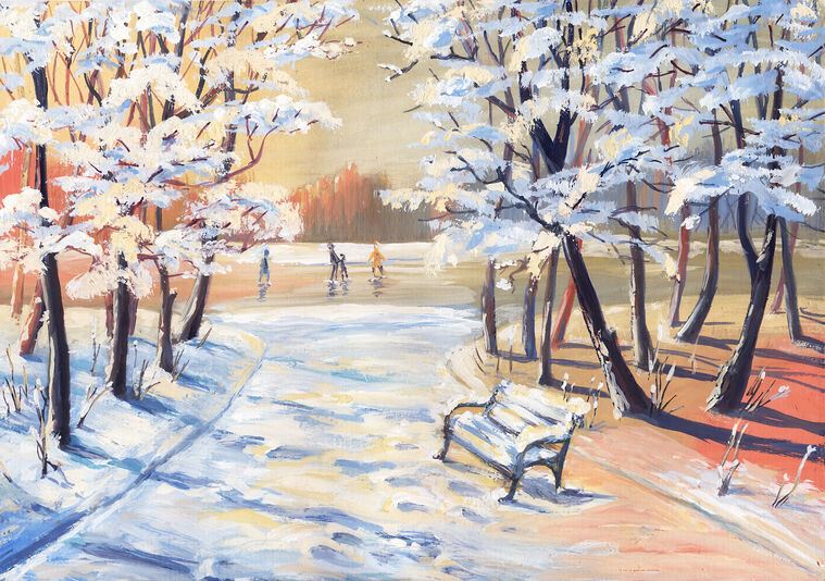 Купить и печать на заказ Репродукции картин Зима в парке