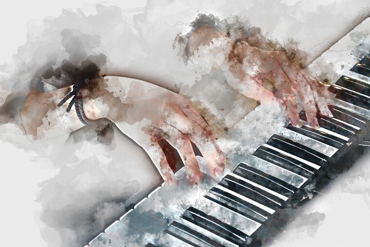 Paintings Hands and piano watercolour