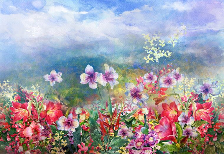 Картины Colorful flowers watercolor
