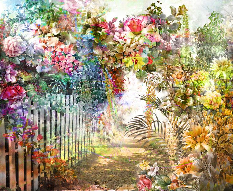 Картины Colorful flowers at the fence