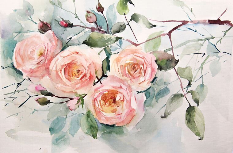 Купить и печать на заказ Репродукции картин Нежные акварельные розы
