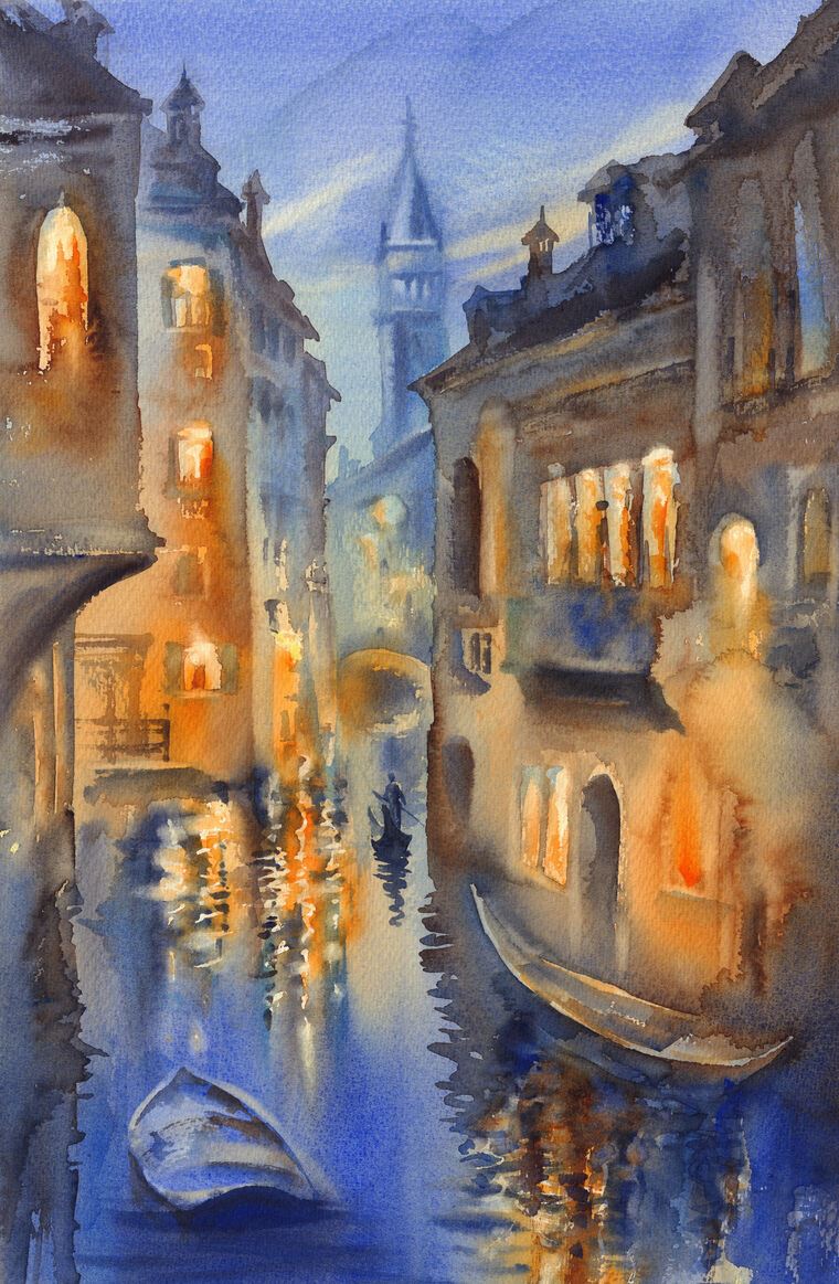 Фотообои Watercolor night Venice