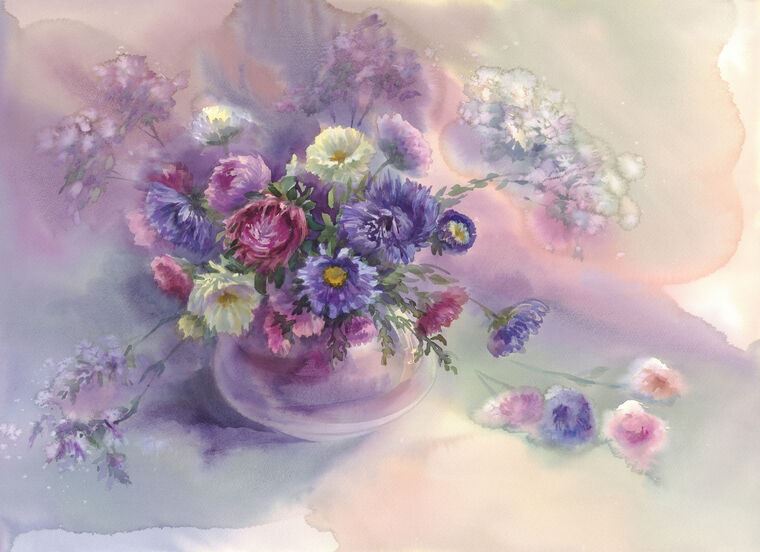 Фотообои Purple bouquet in watercolor style
