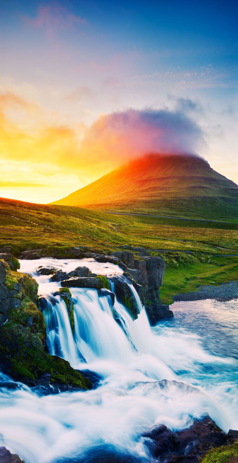 Photo Wallpapers Sunset and waterfall
