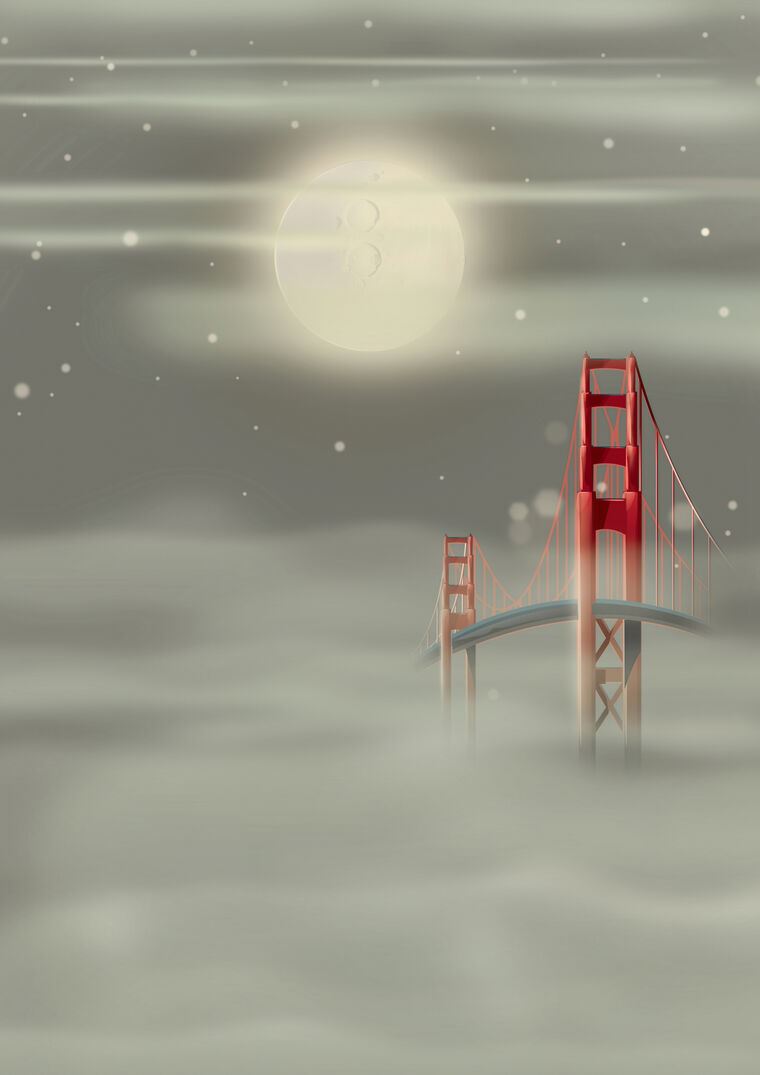Фотообои Цифровая иллюстрация красный мост и луна