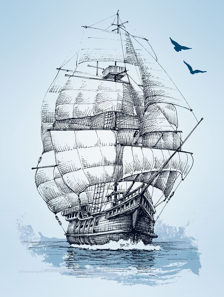 Photo Wallpapers Watercolor ship at sea