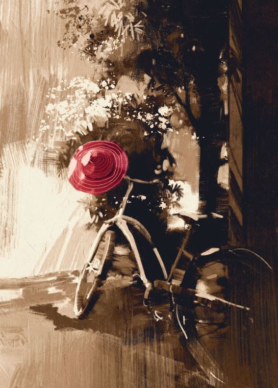 Купить и печать на заказ Репродукции картин Цифровая живопись ретро велосипед и шляпа