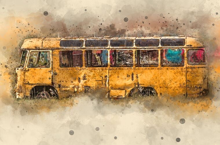 Купить и печать на заказ Репродукции картин Желтый ретро автобус