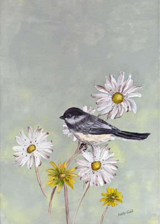 Репродукции картин Chickadee on Daisy (Judy Gail)