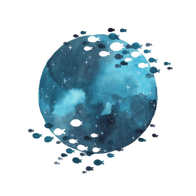 Репродукции картин Watercolor fish and the night sky