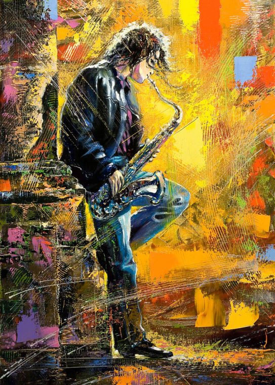Paintings Boy and saxophone